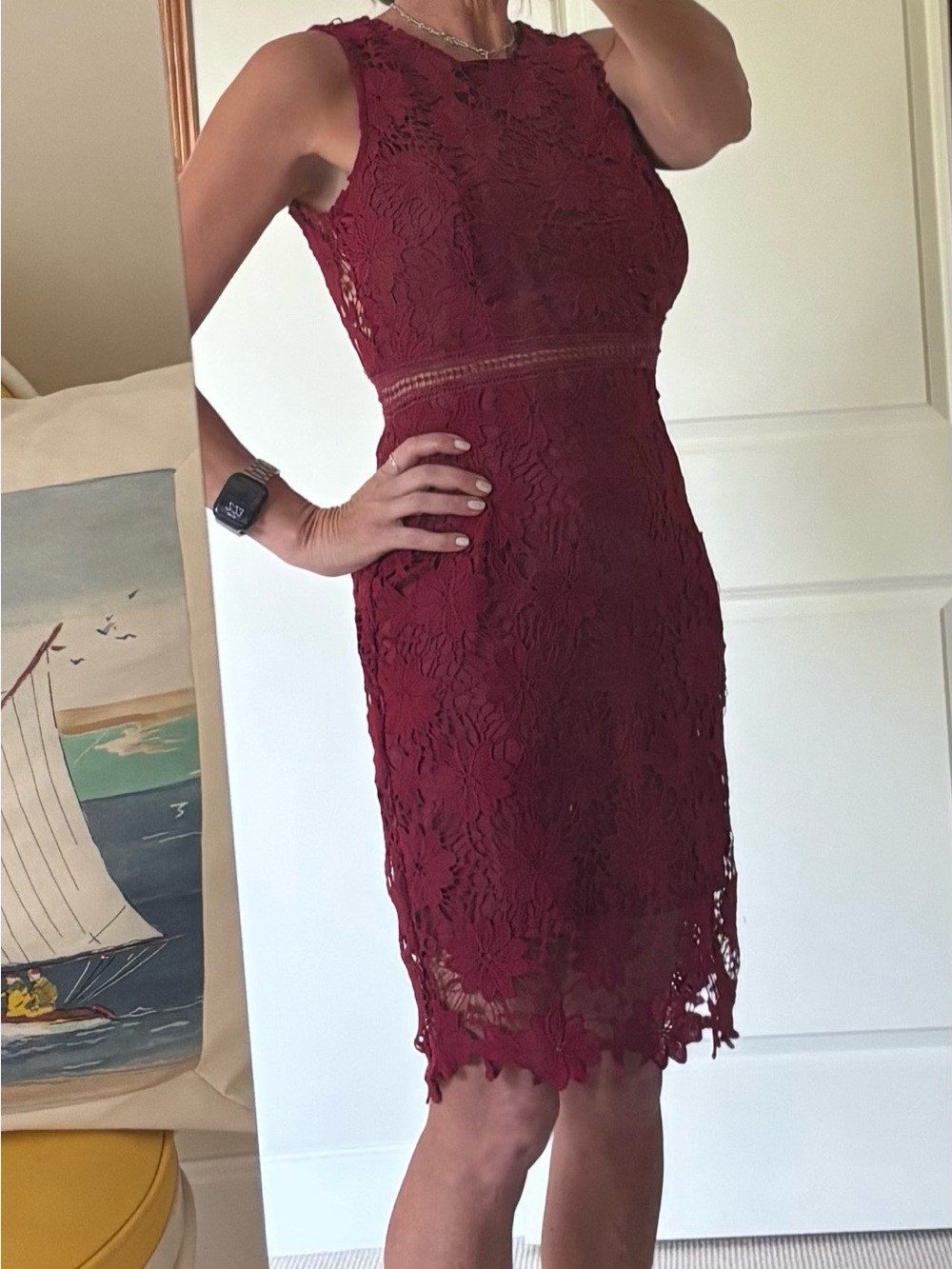 Just Me Red Floral Lace Dress Top